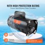 VEVOR pool pump motor with high protection rating, insulation class f, and overload protection.