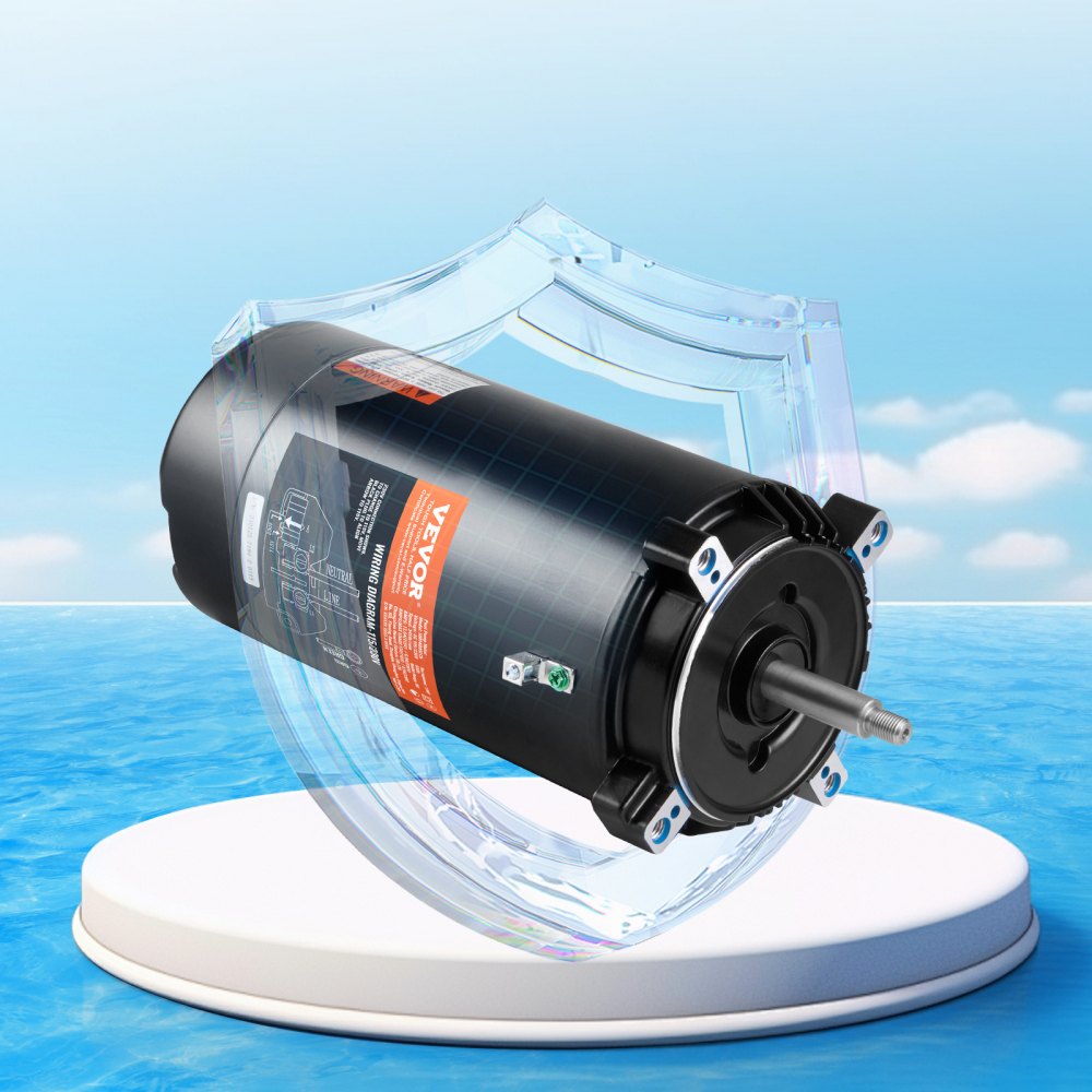 VEVOR 1,5 pk zwembadpompmotor, 56J frame, 115 V (13,6 ampère) / 230 V (6,8 ampère) 3450 tpm, 60 Hz, 1,3 duty-factor, 90 μF / 250 V condensator, linksom draaiende ronde flens vervangende motor