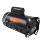 black VEVOR pool pump motor with wiring diagram and orange label in a white background.