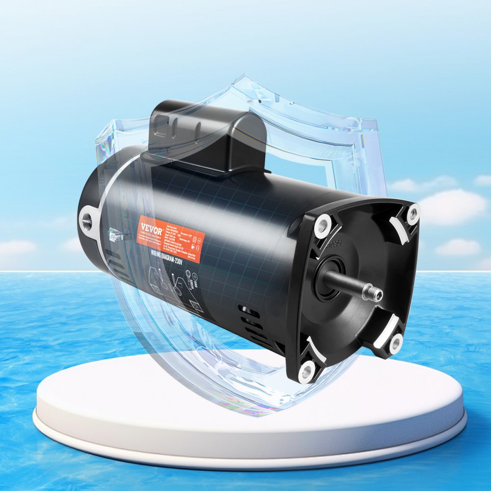 VEVOR 2 HP zwembadpompmotor, 56Y frame, 230 V (7,8 ampère), 3450 tpm, 60 Hz, 1,3 duty-factor, 50 μF/250 V condensator, linksdraaiende vierkante flens vervangende motor
