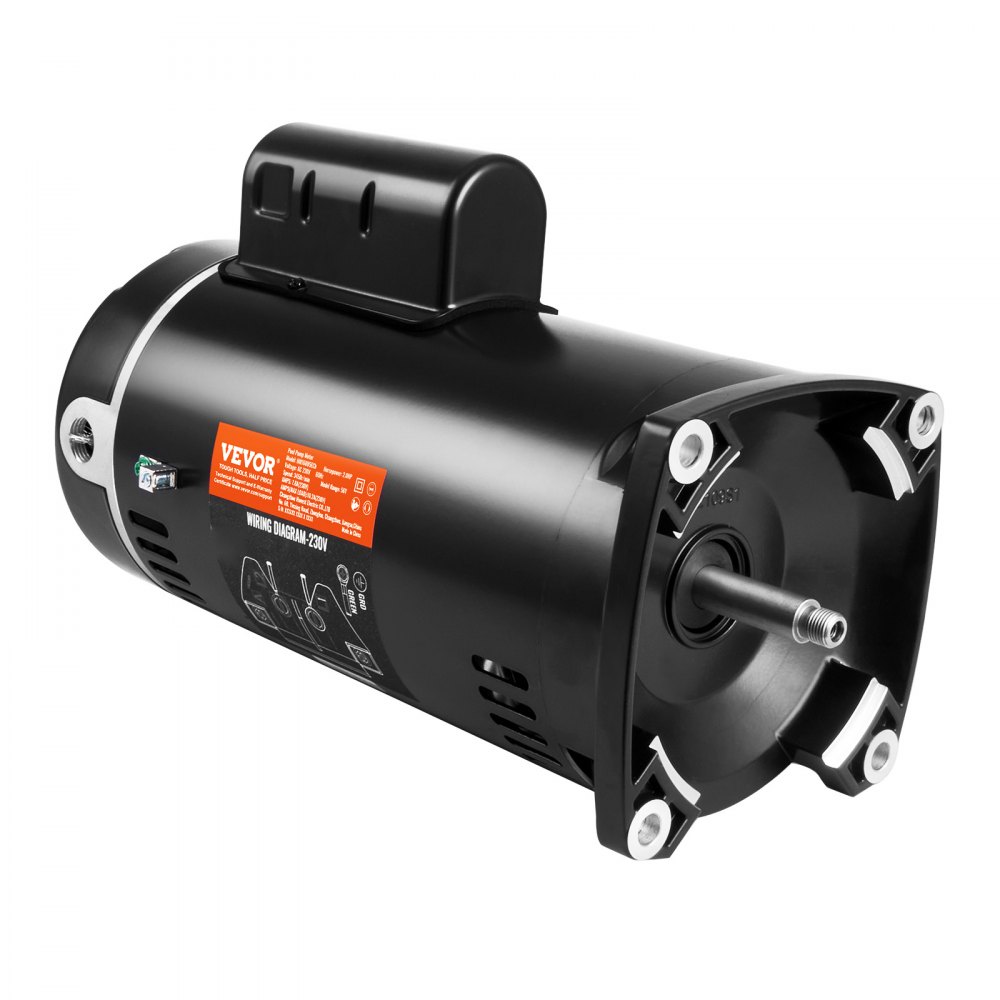 VEVOR 2 HP zwembadpompmotor, 56Y frame, 230 V (7,8 ampère), 3450 tpm, 60 Hz, 1,3 duty-factor, 50 μF/250 V condensator, linksdraaiende vierkante flens vervangende motor