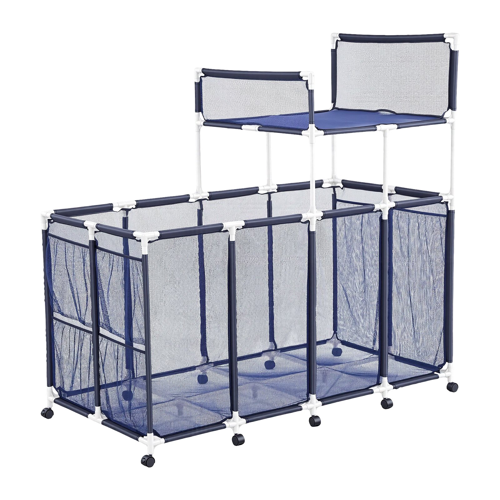 VEVOR Zwembadopbergbak 169x85x165 cm, organizer met zijvakken, PVC-frame, gaasmand, opbergdoos, opbergmand, opbergwagen voor zwembadspeelgoed