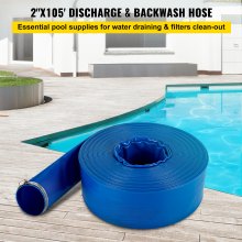 VEVOR afvoerslang, 2" x 105', platte slang van PVC-stof, zware terugspoelafvoerslang met klemmen, weerbestendig en barstbestendig, ideaal voor zwembad en wateroverdracht, blauw