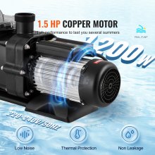 VEVOR Swimming Pool Pump 1.5 HP, 100 GPM Max Flow, Single Speed ​​Pool Pump, 220V, 2850 RPM, 15 m Max Head, Filter Pump with Filter Basket, for Above Ground Pools, Hot Tubs, Spas