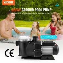 VEVOR Swimming Pool Pump, 2 HP, 115 GPM Max. Flow, Single Speed ​​Swimming Pool Pump, 220V, 2850 RPM, 15 m Max. Head, Pool Pump with Filter Basket, for Above Ground Pools, Hot Tubs, Spas