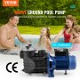VEVOR zwembadpomp, 2,5 pk, max. 120 GPM, filterpomp met één snelheid, 220 V, 2850 tpm, max. opvoerhoogte 16 m, zwembadpomp met filtermand, voor bovengrondse zwembaden, hottubs en spa's