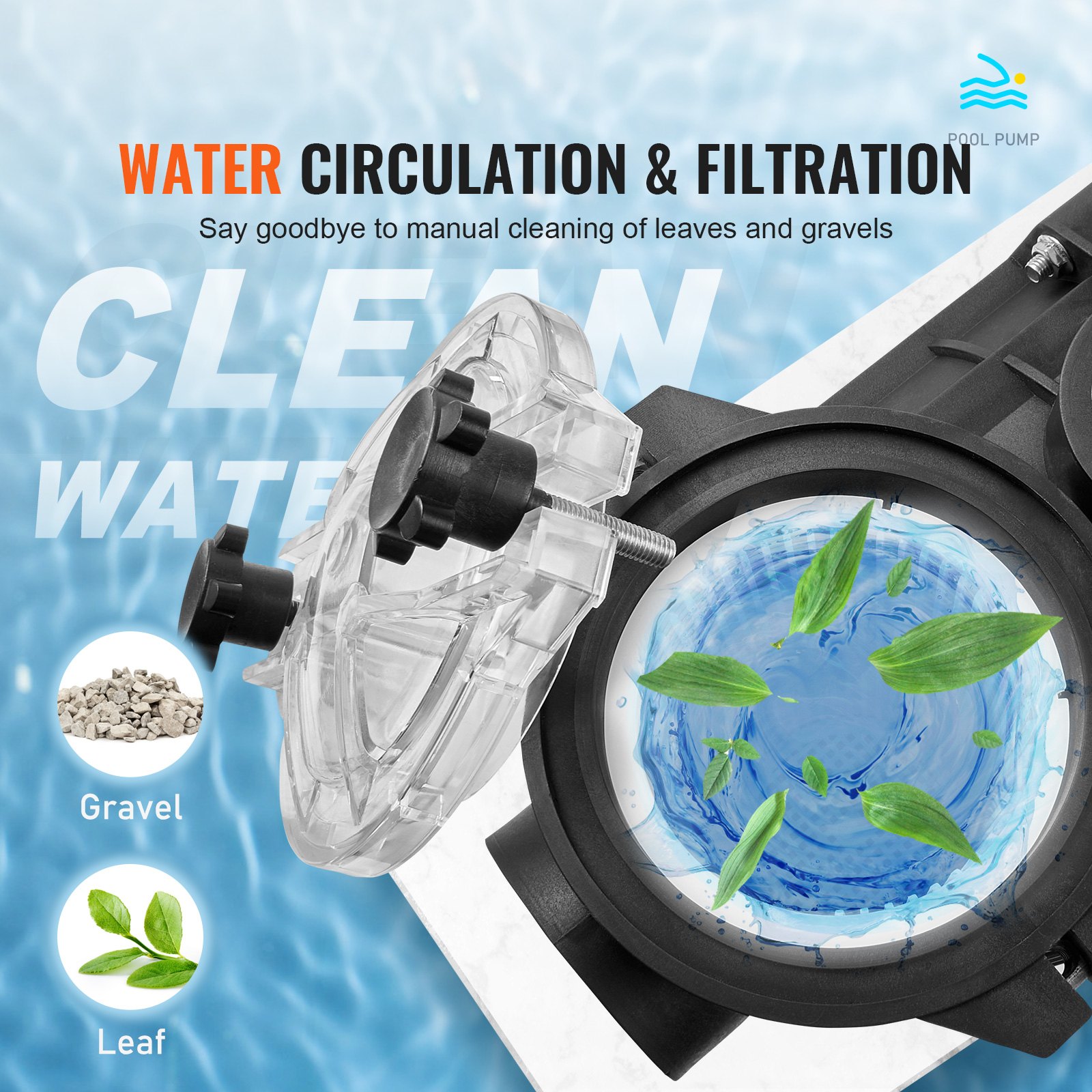 VEVOR zwembadpomp, 2,5 pk, max. 120 GPM, filterpomp met één snelheid, 220 V, 2850 tpm, max. opvoerhoogte 16 m, zwembadpomp met filtermand, voor bovengrondse zwembaden, hottubs en spa's