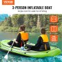 VEVOR Dinghy Inflatable Fishing Boat for 3 Persons, Portable Boat Raft Kayak Made of Sturdy PVC, 45.6 Inch Aluminum Oar, High Performance Pump, Fishing Rod Holder and 2 Seats, 340kg Capacity