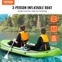 VEVOR Inflatable Boat, 3-Person Inflatable Fishing Boat, Strong PVC Portable Boat Raft Kayak, 45.6" Aluminum Oars, High-Output Pump, Fishing Rod Holders, and 2 Seats, 750 lb Capacity for Adults, Kids