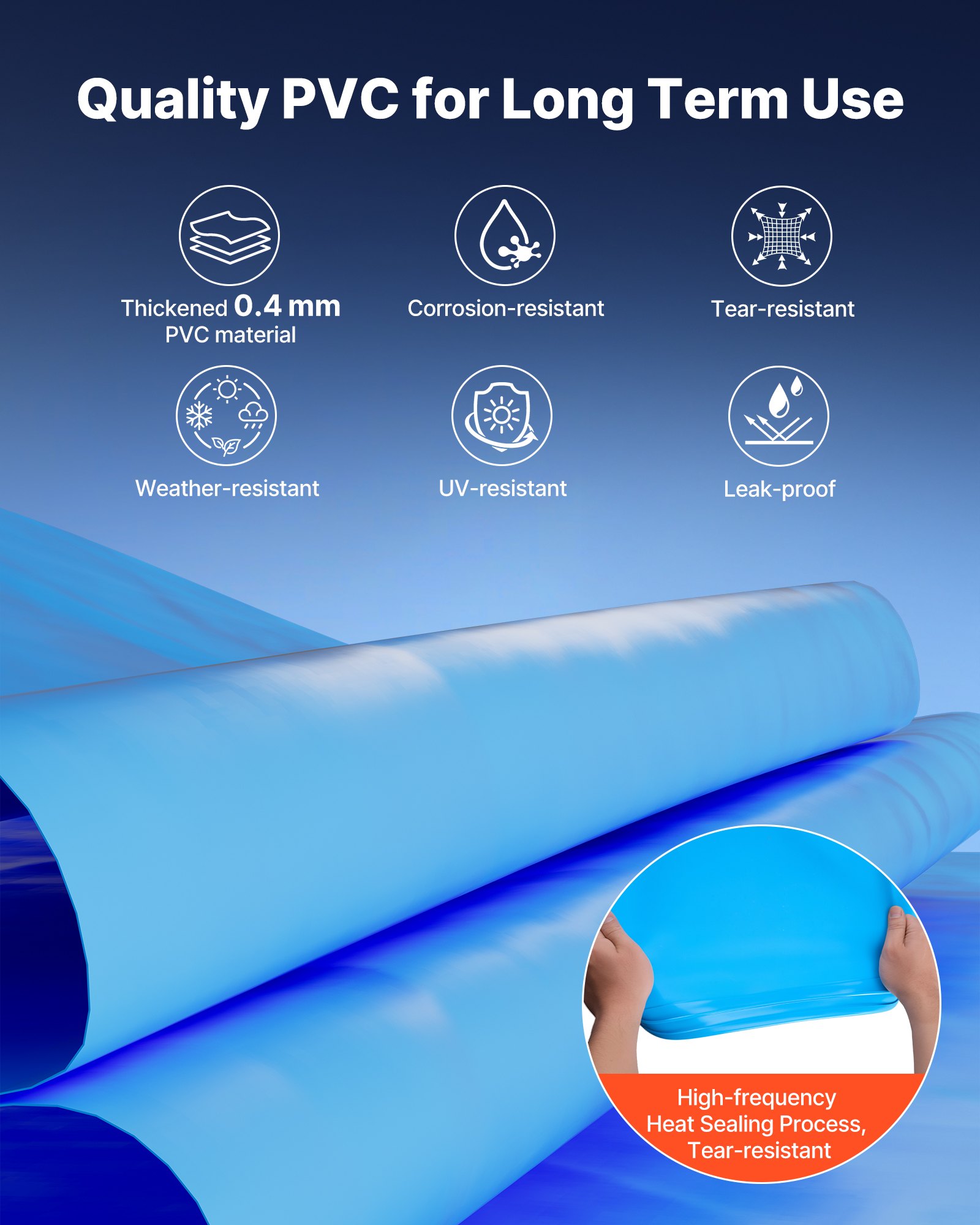 VEVOR zwembadfolie, 3,75 x 7,32 m, voor een wandhoogte van 120 cm, PVC zwembadfolie, 0,4 mm dik, UniBead vervangingsfolie, geschikt voor bovengrondse zwembaden met stalen wanden, blauw