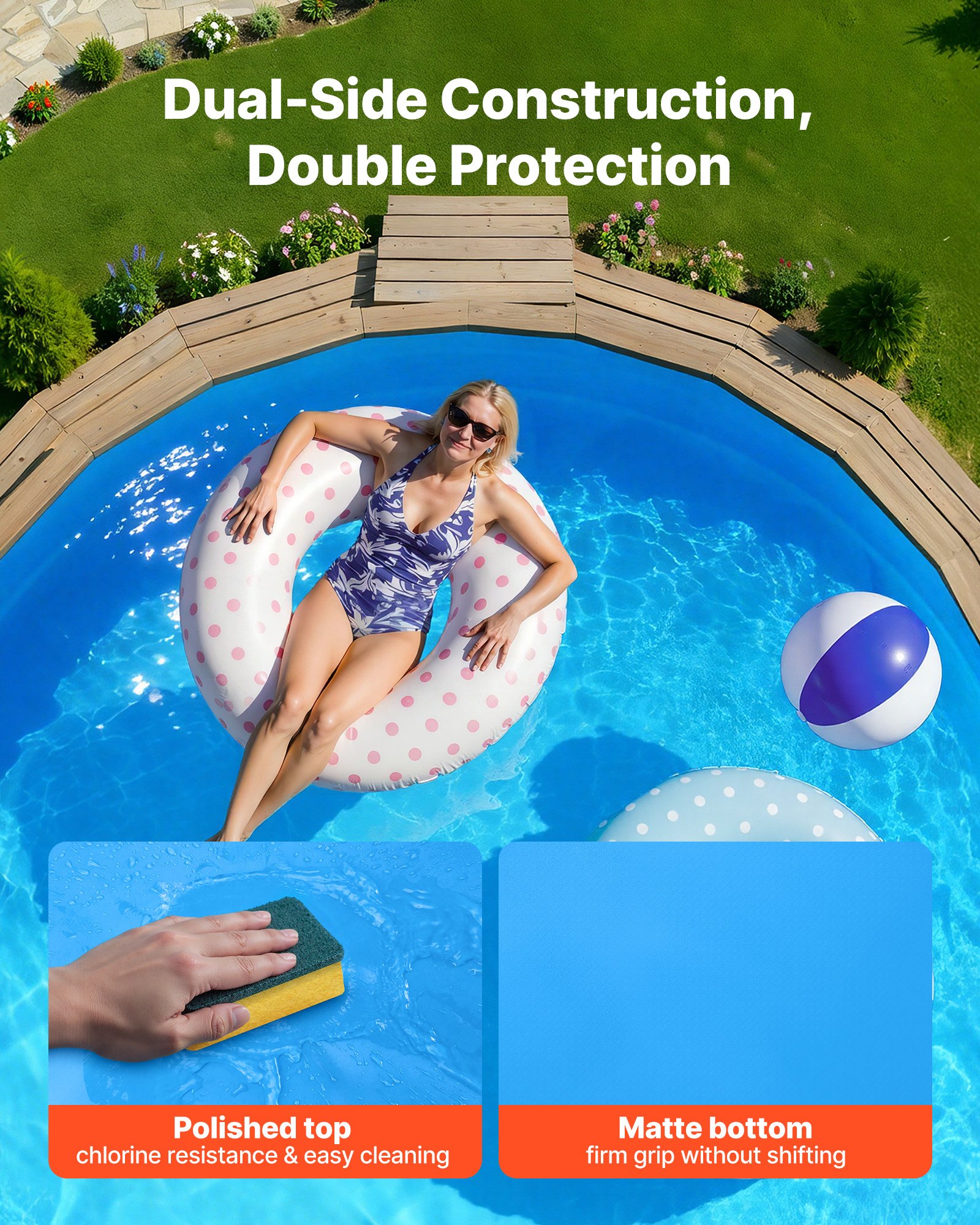 VEVOR 12 ft Pool Liner, Round Overlap Swimming Pool Liner for 35 in Wall Height, Premium Vinyl, Easy Install with Leak-Proof Patches, Designed for Steel Sided Above-Ground,Outdoor, Blue