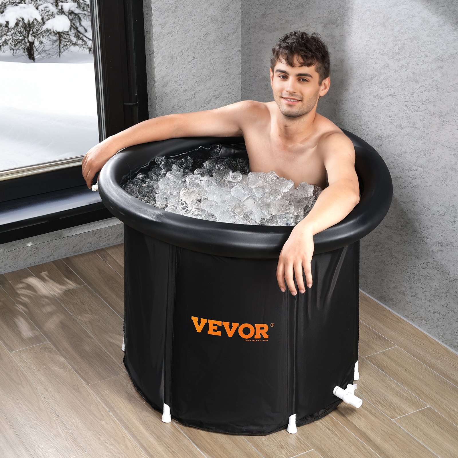 VEVOR Ice Bath Tub, 80 cm Long Cold Water Therapy Plunge Tub for Athletes, Portable Outdoor Ice Barrel Plunge Pool for Recovery, 341L Inflatable Folding Bathtub with Cover, Home Ice Pod for Adult
