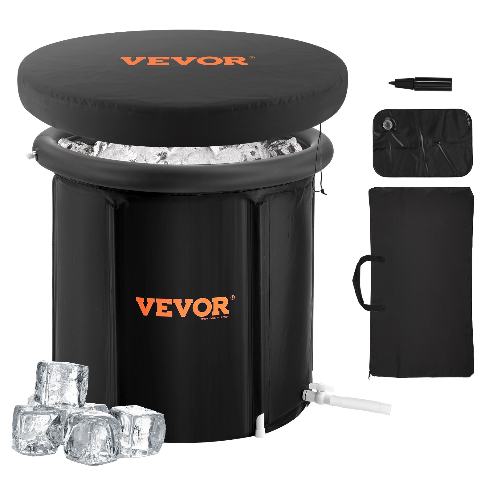 VEVOR Ice Bath Tub, 80 cm Long Cold Water Therapy Plunge Tub for Athletes, Portable Outdoor Ice Barrel Plunge Pool for Recovery, 341L Inflatable Folding Bathtub with Cover, Home Ice Pod for Adult