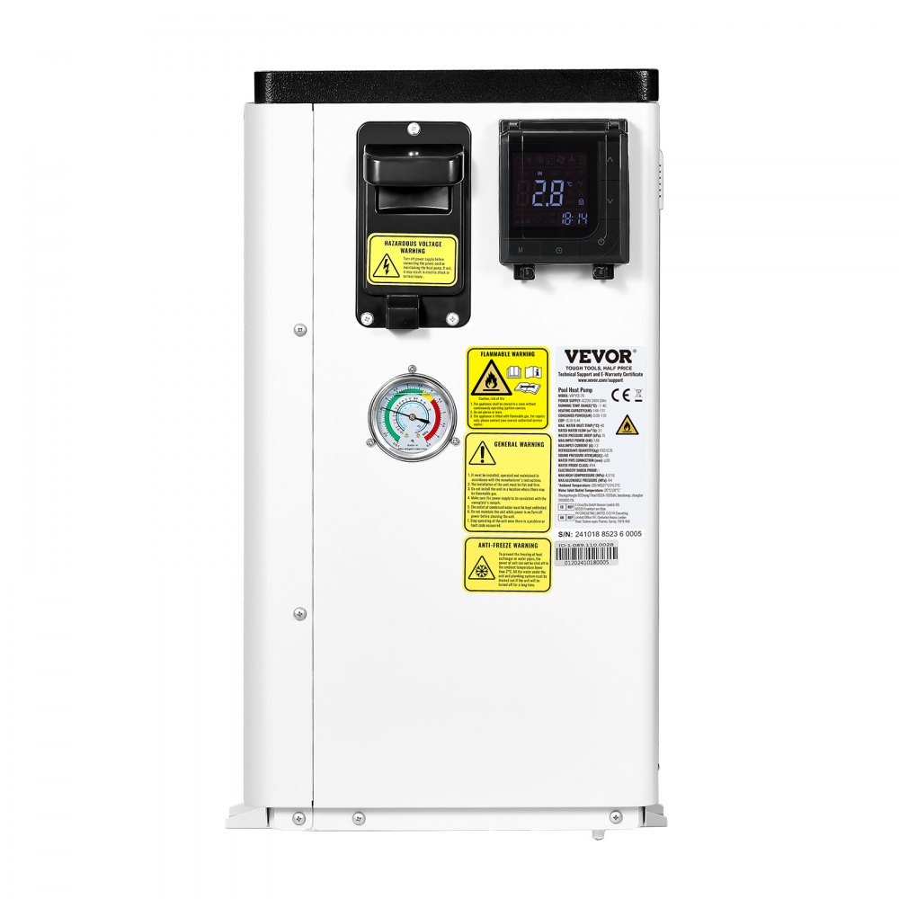 VEVOR elektrische zwembadwarmtepomp, verwarmingscapaciteit 1,48-7,11 kW, energiebesparende zwembadverwarmers met variabele frequentie voor bovengrondse zwembaden van 15-30 m³, verwarming en koeling van zwembadwaterverwarmers