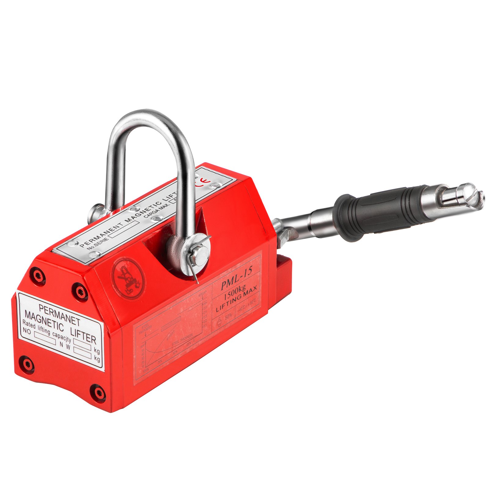 VEVOR Permanente magneethever, 1.500 kg, model PML-15, afmetingen: 313 x 145 x 137 mm, magnetisch, nettogewicht: 34 kg, om op te tillen, stalen platen