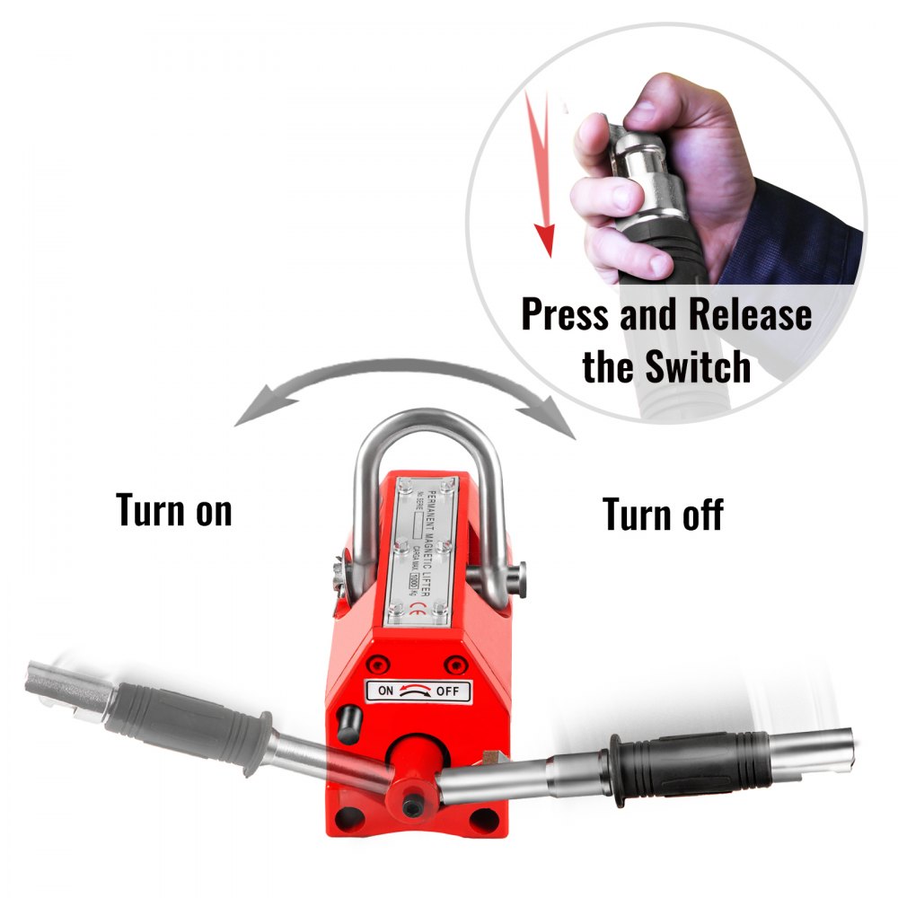 VEVOR Permanente Magnetische Lifter 1000KG/2200LBS Hefmagneet Dikte 40-80mm Kraanmagneet 287 x 145 x 137mm Rood Magnetic Lifter Tool voor Heffen Magnetisch Materiaal Staalplaat/Blok/Staaf/Cilindrisch