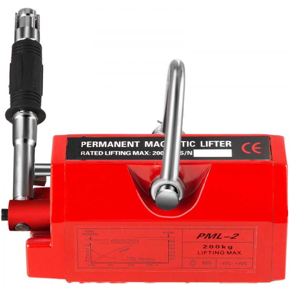 VEVOR Permanente Magnetische Lifter 200 kg/440 lbs Hefmagneet Dikte 10mm - 30mm Kraanmagneet 164x67.5x76 mm Rood Magnetic Lifter Tool voor Heffen Magnetisch Materiaal Staalplaat/Blok/Staaf/Cilindrisch