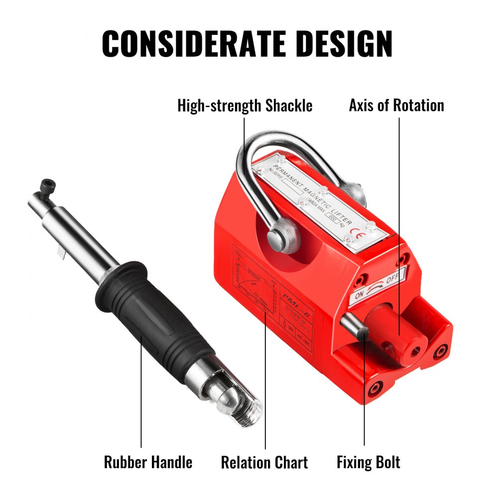 VEVOR Permanente Magnetische Lifter 600 kg/1330 lbs Hefmagneet Dikte 25 mm- 50 mm Kraanmagneet 261x110x114,5 mm Magnetic Lifter Tool voor Heffen Magnetisch Materiaal Staalplaat/Blok/Staaf/Cilindrisch