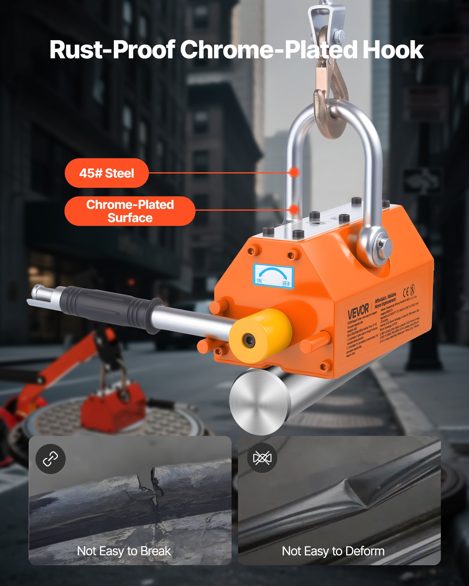 VEVOR Hefmagneet Permanente Magnetische Hefmachine met Trolley, 600 kg Trekkracht, Stalen Trolley met Zware Magnetische Hefmachine & 2 Wielen & Verstelbare Handgreep, voor het Heffen van Putdeksels