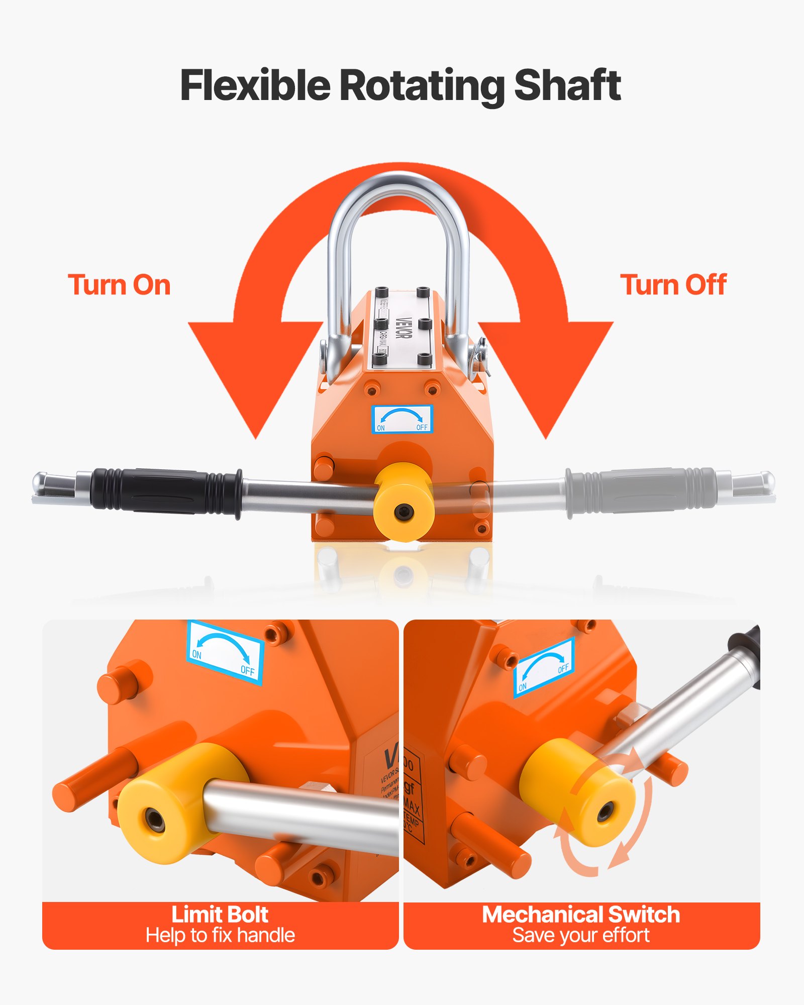 VEVOR Hefmagneet Permanente Magnetische Hefmachine met Trolley, 600 kg Trekkracht, Stalen Trolley met Zware Magnetische Hefmachine & 2 Wielen & Verstelbare Handgreep, voor het Heffen van Putdeksels