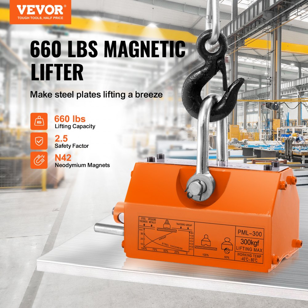 VEVOR Hefmagneet Kraanmagneet (300 kg draagvermogen, 750 kg trekkracht, -40 tot 80 °C), 10 stuks Magneten Handbediende vorkhefmagneet Magnetische hefmagneet Gele neodymium hefmagneet