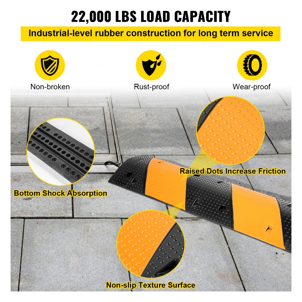VEVOR Rubber Cable Bridge, Set of 2, 2-Channel Speed Bump, Modular Speed Bump with a Load Capacity of 9980 kg, 102 x 30 x 6 cm Garage Speed Bump for Asphalt, Concrete & Gravel Driveways