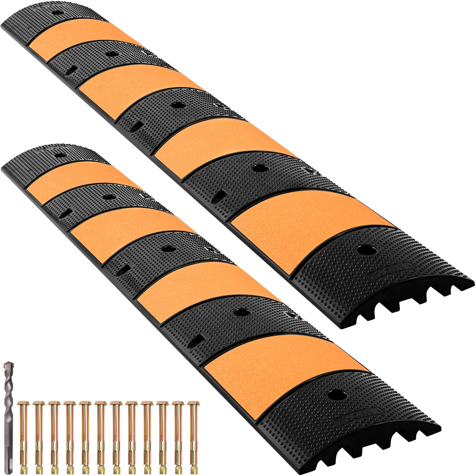 VEVOR rubberen kabelbrug, bescherming tegen overrijden, dubbel kanaal, 2 stuks, kabelbescherming, draagvermogen tot 9980 kg, afmetingen 185x31x5,5 cm, slangbrug geschikt voor asfalt-, beton- en grindoppervlakken.