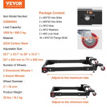 VEVOR Mobile Base, 1500 lbs Capacity, Adjustable from 20.7" x 23.7" to 28" x 33.5", Heavy Duty Universal Mobile Base Stand with Swivel Wheels, for Woodworking Equipment, Bandsaw, Power Tools, Machines