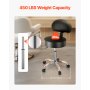 VEVOR Rolling Stool with Back Support and Wheels, 450 LBS Weight Capacity Round Rolling Stool Chair, Height Adjustable Thickened PU Leather Swivel Stool for Salon, Spa, Massage, Tattoo, Clinic, Black