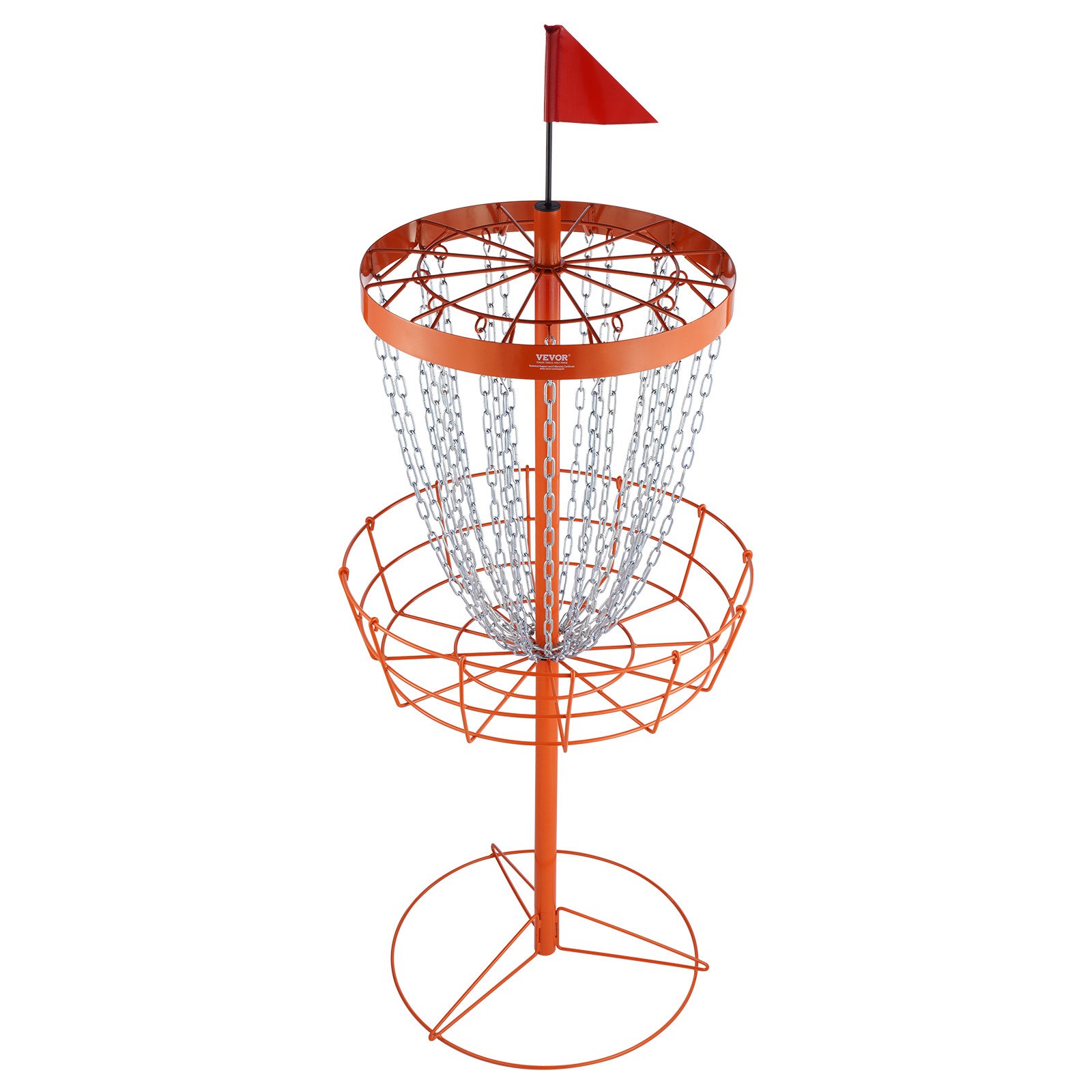 VEVOR Disc Golf Basket, draagbare discgolfset met 24 kettingen, stalen oefenstandaard voor discgolfmanden, professionele golfmandset voor buiten en binnen, inclusief 6 schijven, oranje