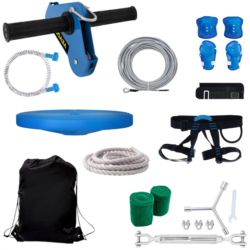 VEVOR Zipline Kit, 80Ft Achtertuin Zipline Kit, Zip Lines voor Kinderen en Volwassenen met 250lb Max Capaciteit, Zip Wire Kit met RVS Kabel, Zip String Speelgoed met Voorjaarsvakantie & Stalen Trolley