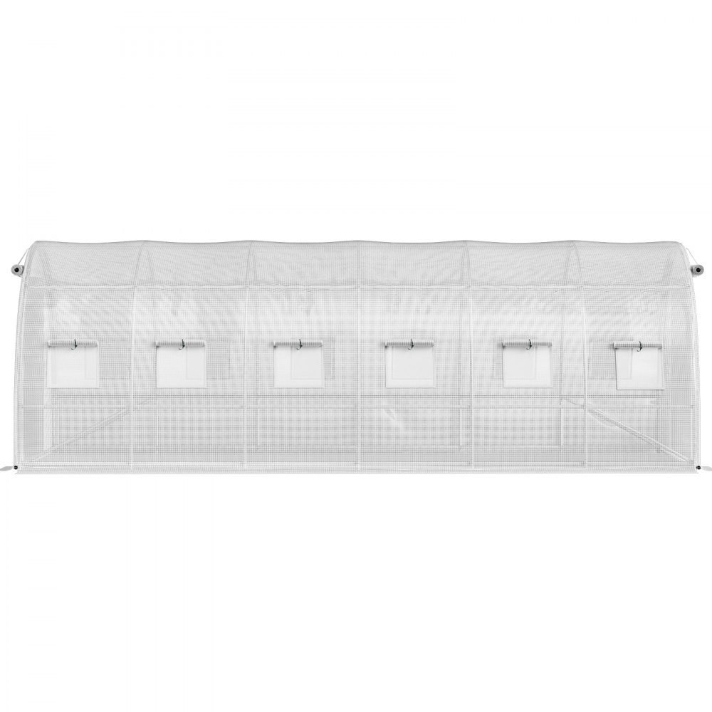 VEVOR Walk-in Tunnel Greenhouse, 20 x 10 x 7 ft Portable Plant Hot House with Galvanized Steel Hoops, 3 Top Beams, 4 Diagonal Poles, 2 Zippered Doors & 12 Roll-up Windows, White