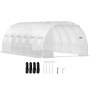 VEVOR Walk-in Tunnel Greenhouse, 20 x 10 x 7 ft Portable Plant Hot House with Galvanized Steel Hoops, 3 Top Beams, 4 Diagonal Poles, 2 Zippered Doors & 12 Roll-up Windows, White
