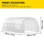 VEVOR Walk-in Tunnel Greenhouse, 20 x 10 x 7 ft Portable Plant Hot House with Galvanized Steel Hoops, 3 Top Beams, 4 Diagonal Poles, 2 Zippered Doors & 12 Roll-up Windows, White
