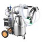 VEVOR Electric Cow Milking Machine, 6.6 Gal / 25 L 304 Stainless Steel Bucket, Food-Grade Teat Cups and Silicone Hose, Strong Suction, Vacuum Pulsation, Electric Milker Machine with Wheels for Cow