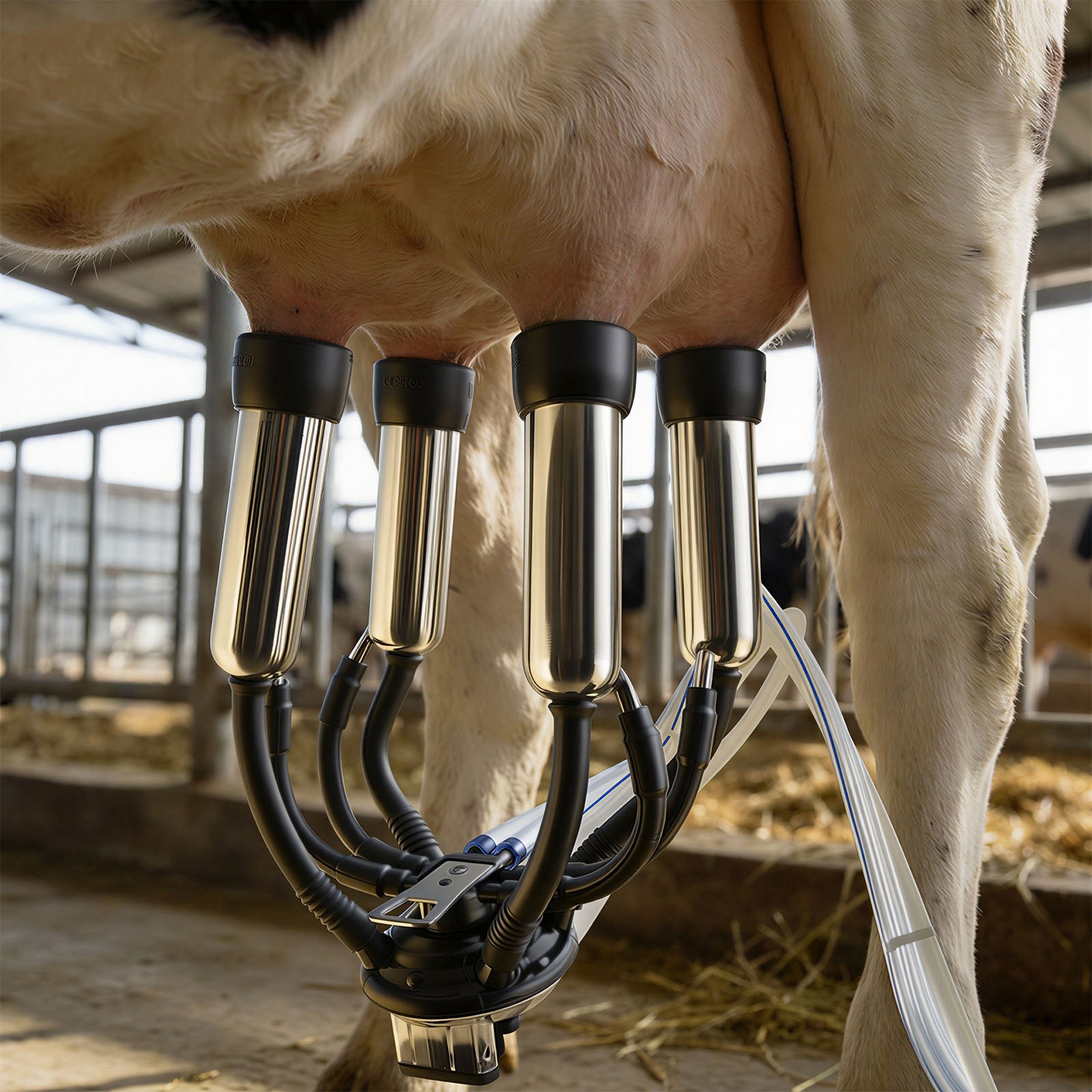 VEVOR Electric Cow Milking Machine, 6.6 Gal / 25 L 304 Stainless Steel Bucket, Food-Grade Teat Cups and Silicone Hose, Strong Suction, Vacuum Pulsation, Electric Milker Machine with Wheels for Cow