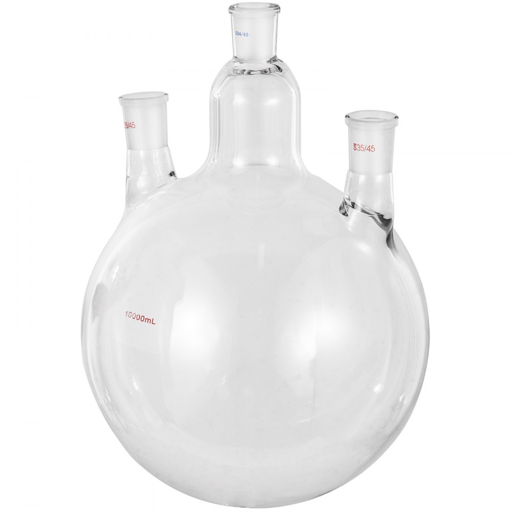 Vevor Ronde Bodem Flask Drie Halzen Glazen Kolf 3 Hals 10000 Ml Ronde Bodem Kolf