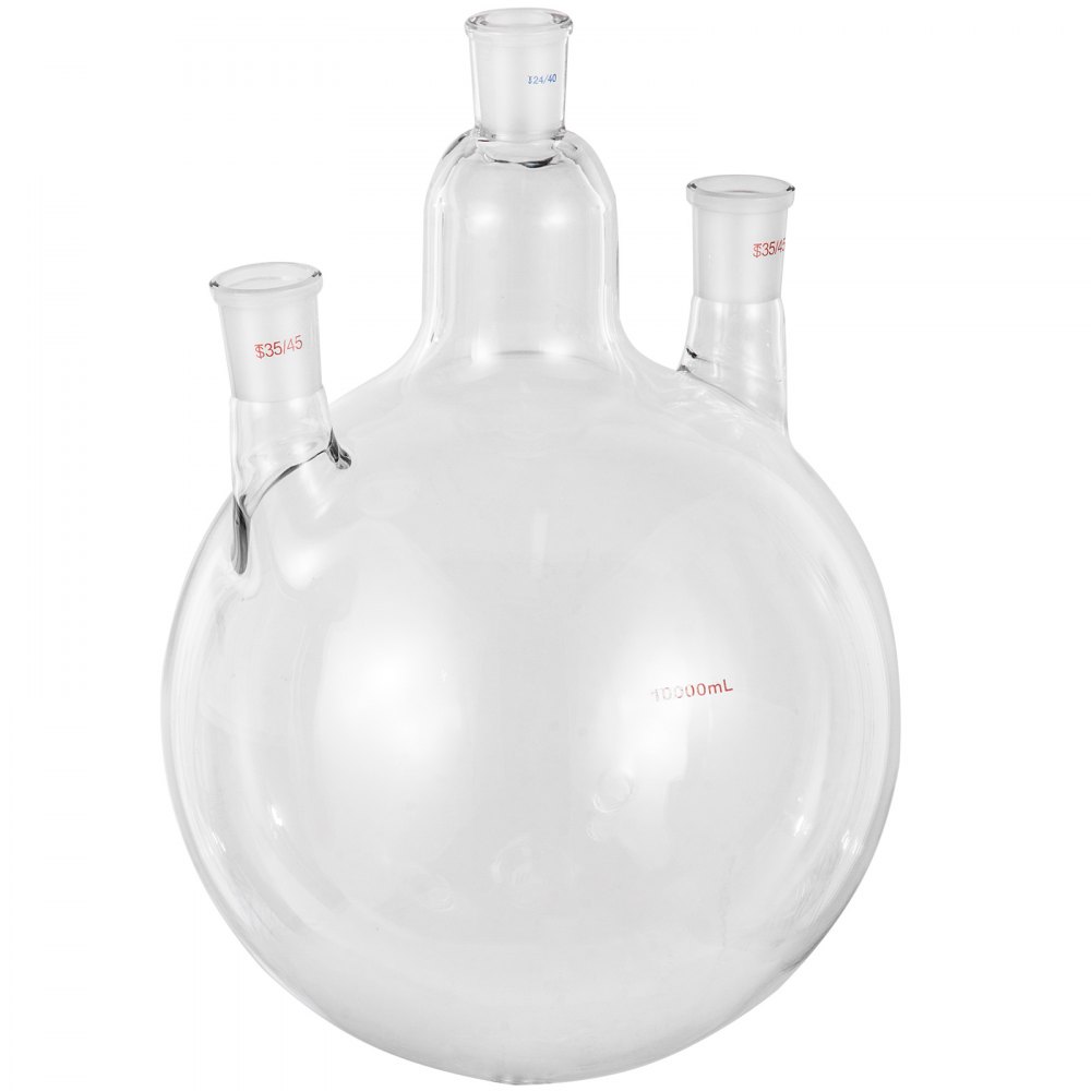 Vevor Ronde Bodem Flask Drie Halzen Glazen Kolf 3 Hals 10000 Ml Ronde Bodem Kolf