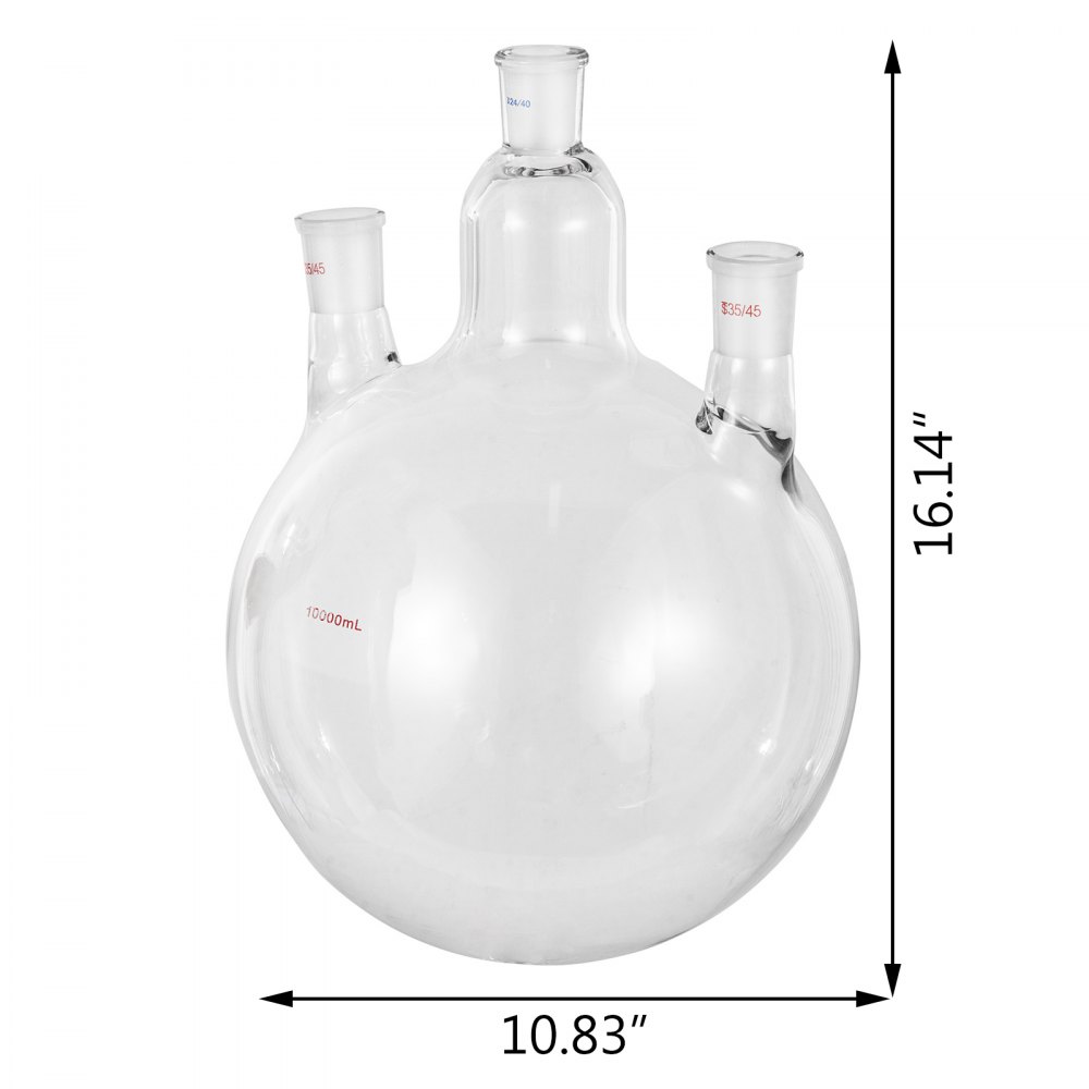 Vevor Ronde Bodem Flask Drie Halzen Glazen Kolf 3 Hals 10000 Ml Ronde Bodem Kolf