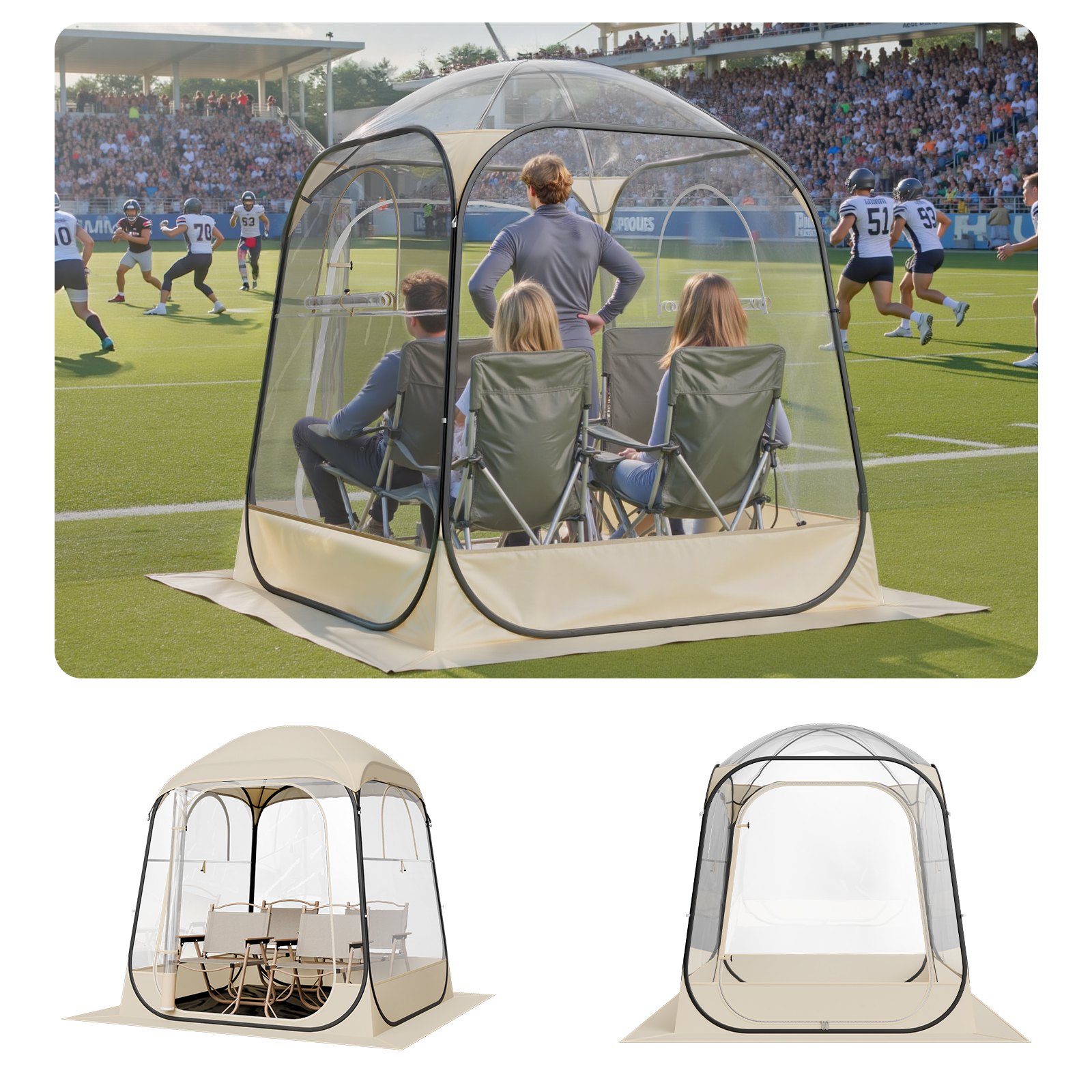 VEVOR Transparante tent, 160x160x182 cm, Pop-up tent voor 2-4 personen, sporttent met grondmat en bovenzeil, buitenbubbeltent, kampeerschuilplaats voor evenementen, vissen, feesten