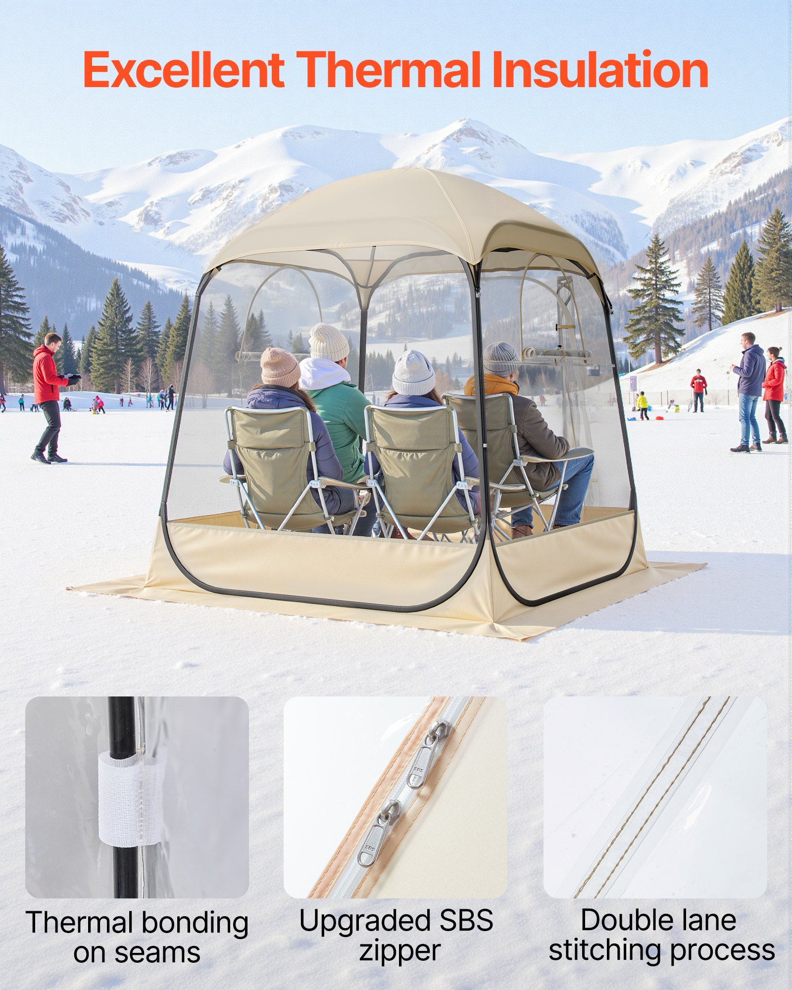 VEVOR Pop up Sports Tent, 63x63 in Clear Bubble Tent for 2-4 Persons, Waterproof Outdoor Pod with Floor Mat & Top Cover, Garden Igloo Dome Tents Camping Shelter for Events Fishing Cheering