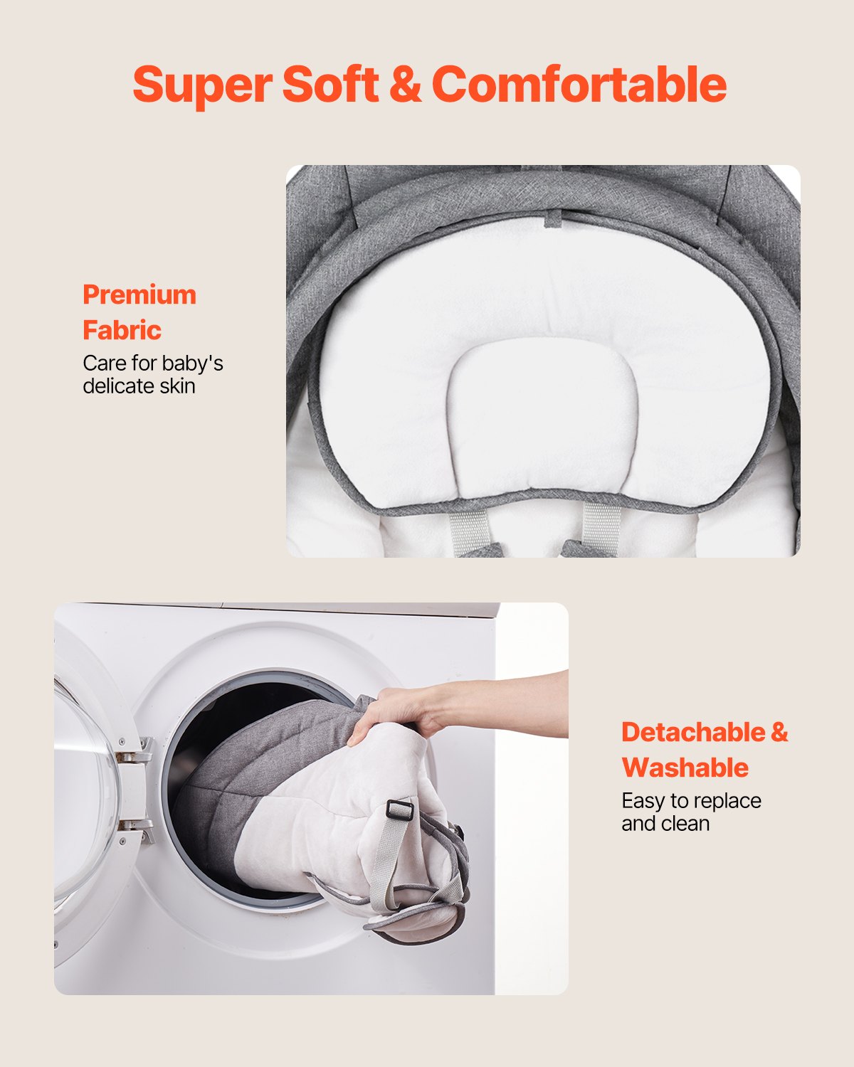 VEVOR Babyschommel, wipstoel met 5 versnellingen, 3 zitposities, babyligstoel met PVC-touchscreen, afstandsbediening, Bluetooth, 10 liedjes en speelstang voor kinderen van 0-9 maanden/0-9 kg