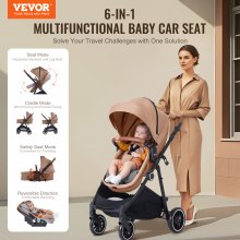 VEVOR 3-in-1 kinderwagen kinderbuggy reisbuggy buggy autostoel lichtbruin/bruin