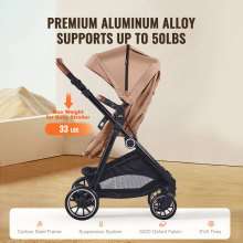 VEVOR 3-in-1 kinderwagen kinderbuggy reisbuggy buggy autostoel lichtbruin/bruin