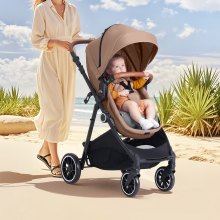 VEVOR 3-in-1 kinderwagen kinderbuggy reisbuggy buggy autostoel lichtbruin/bruin