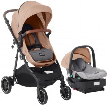 VEVOR 3-in-1 kinderwagen kinderbuggy reisbuggy buggy autostoel lichtbruin/bruin