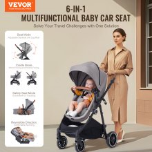 VEVOR 3-in-1 kinderwagen kinderbuggy reisbuggy buggy autostoel donkergrijs & zwart