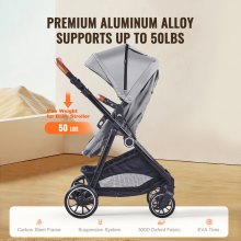 VEVOR 3-in-1 kinderwagen kinderbuggy reisbuggy buggy autostoel donkergrijs & zwart