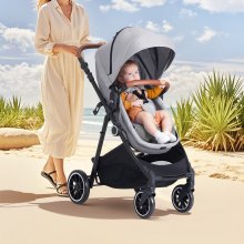 VEVOR 3-in-1 kinderwagen kinderbuggy reisbuggy buggy autostoel donkergrijs & zwart