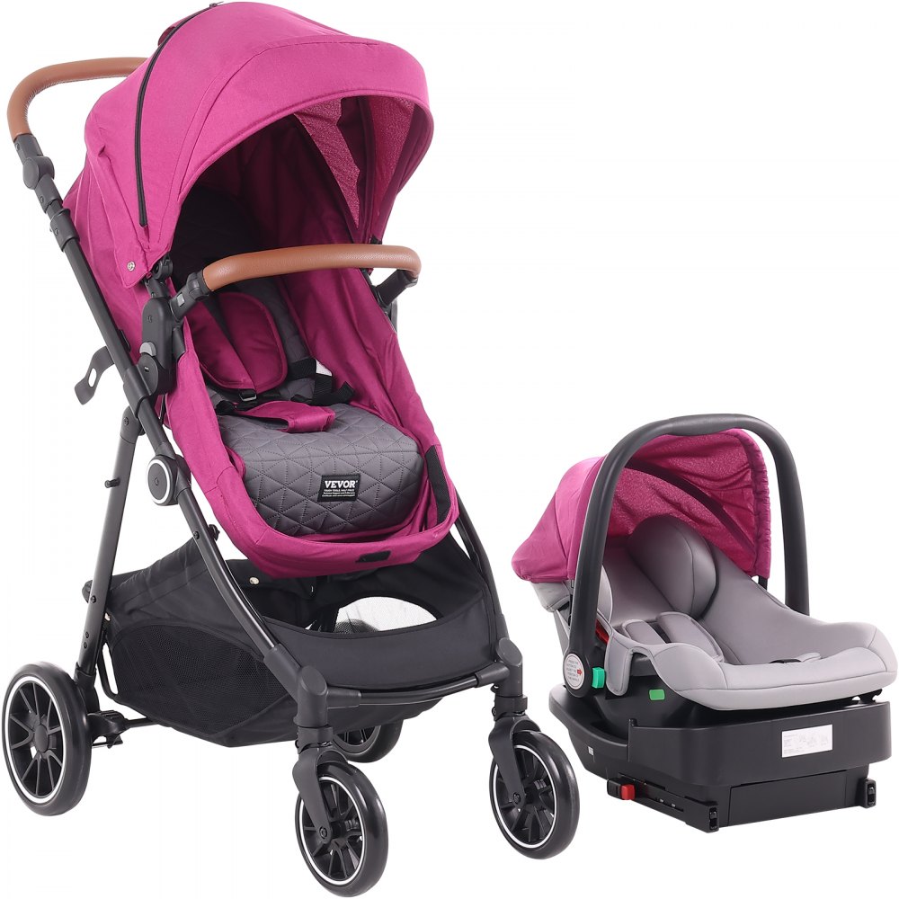 VEVOR Stroller Travel System With Car Seat Playard Baby Combo Set Fuchsia